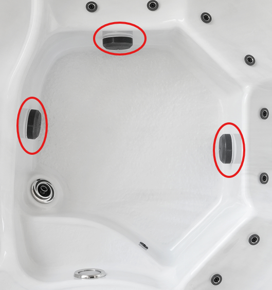 Traditional bottom suction hot tub footwell with raised center suction cover