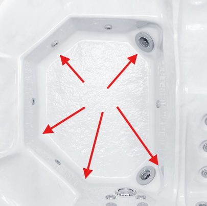Bellagio Focus Design side suction hot tub layout with open footwell