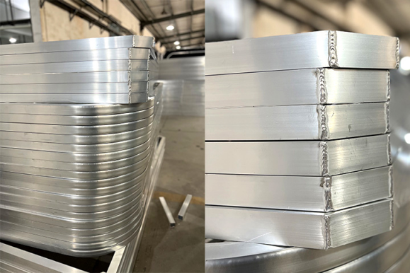 Close-up manufacturing detail of Bellagio galvanized steel frame components