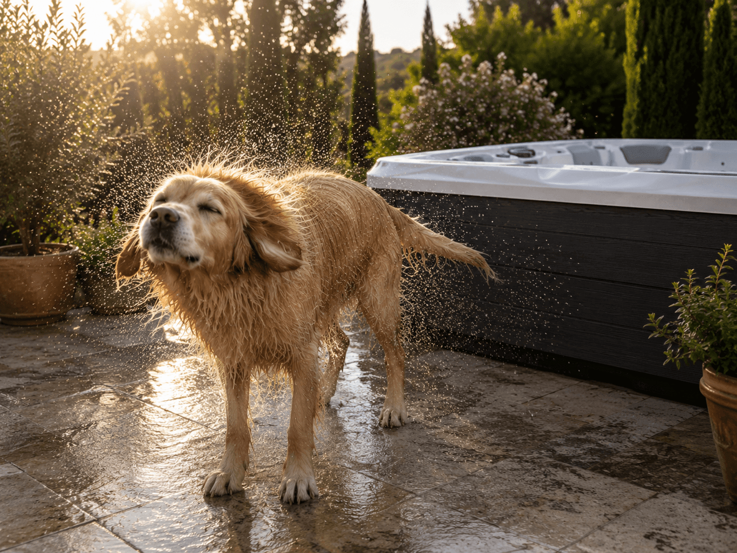 Owner checking a dog after an accidental hot tub entry