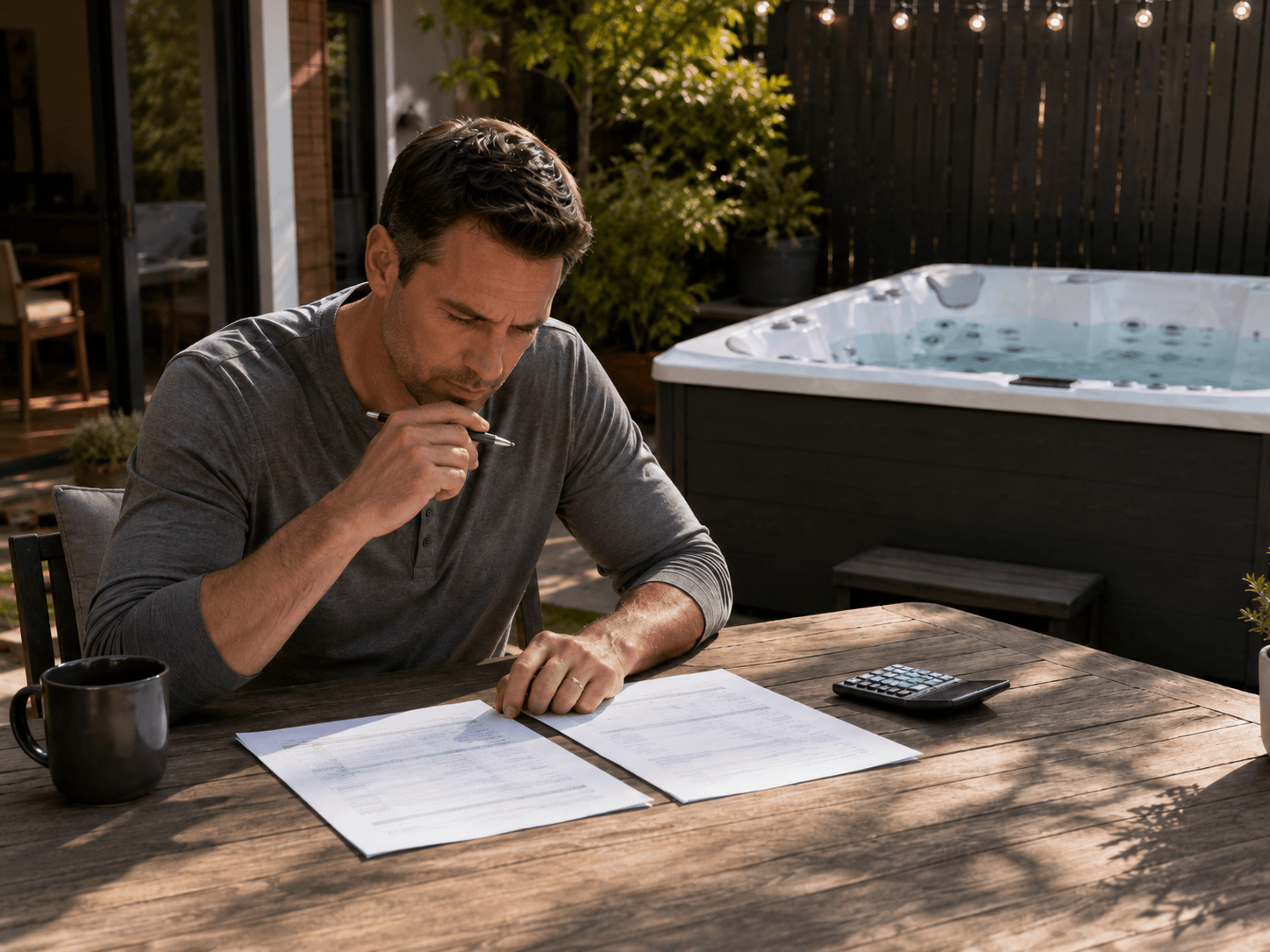 Homeowner comparing two hot tub dealer quotes line by line