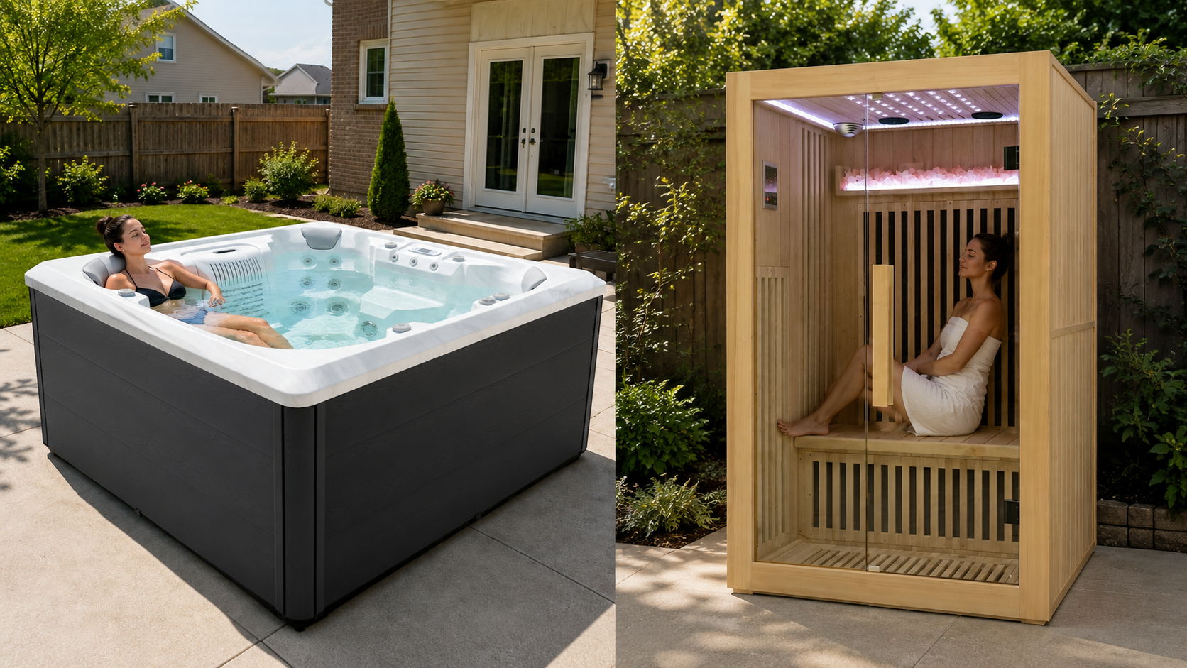 Bellagio outdoor hot tub with molded seating and multiple jets